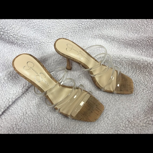 Jessica Simpson cork heels mules transparent upper - Picture 7 of 15